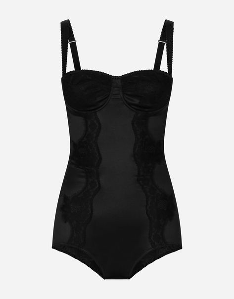 Silk balconette-bra bodysuit with lace detailing Pajama Ideas, Corset Bodysuit, City Dress, Summer Beach Wear, Beautiful Lingerie, Dolce & Gabbana, Lady Dior, Black Silk, Half Moon