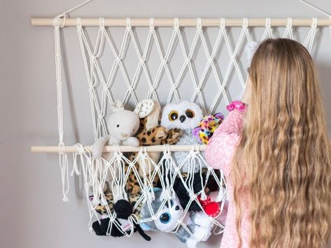 Toy Hammock Diy, Stuffie Hammock, Macrame Toy Hammock Diy, Stuffy Hammock, Hammock Diy, Toy Hammock, Diy Hammock, Soother Clips, Macrame Hanger