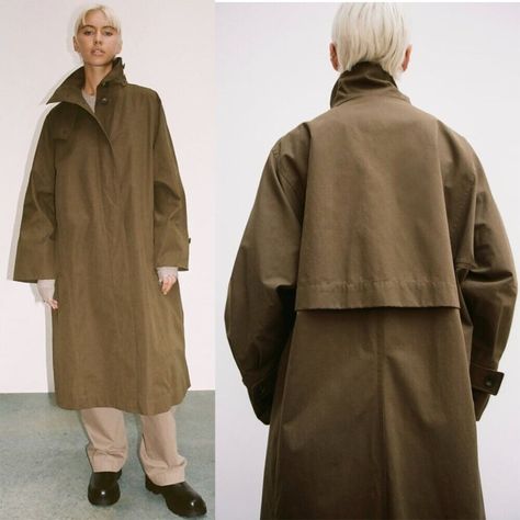 Zara Oversized Water Repellent Trench Coat Size-M Brand New With Tag Olive Green 50% Polyester 41% Cotton 9% Polyamide Blush Pink Coat, Long Duster Coat, Zara Trench Coat, Denim Parka, Cropped Trench Coat, Heavy Winter Coat, Suede Trench Coat, Brown Trench Coat, Tan Trench Coat