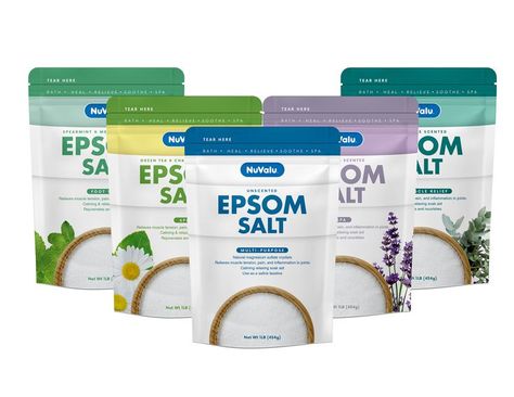 Salt Packaging Design, Salt Packaging, Epsom Salt Magnesium, Magnesium Sulfate, Salt Crystal, Foot Soak, Bath Water, Packaging Labels Design, Improve Circulation