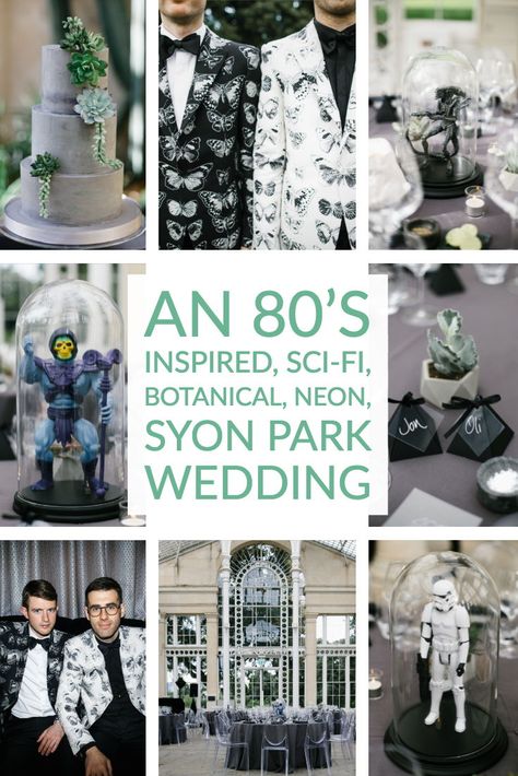 Sci Fi Wedding Theme, Sci Fi Theme Party, 80s Themed Wedding, Cyberpunk Wedding, 80s Wedding Theme, Futuristic Wedding, Sci Fi Wedding, Brutalist Concrete, Syon Park Wedding