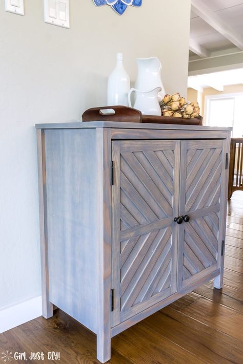 Diy Entryway Table, Chevron Diy, Diy Buffet, Entryway Table With Storage, Woodworking Cabinets, Woodworking Storage, Diy Entryway, Pottery Barn Inspired, Diy Storage Cabinets