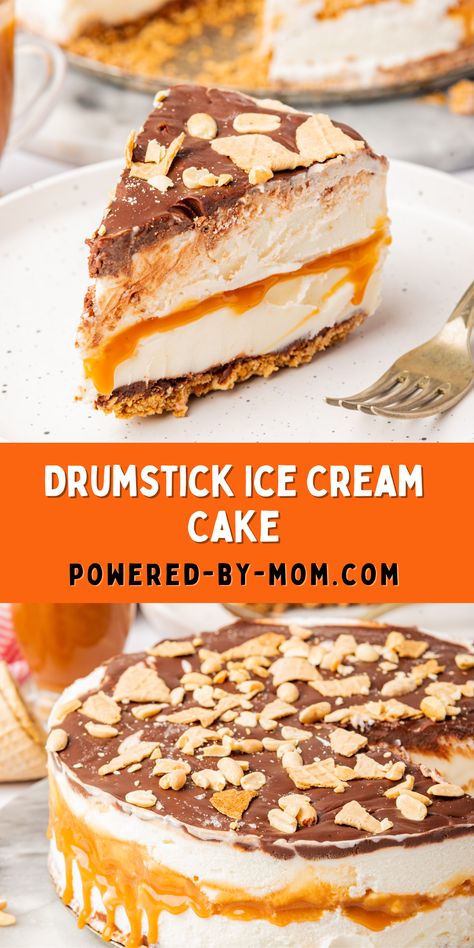 Drumstick Pie, Drumstick Cake, Drumstick Ice Cream, Easy Ice Cream Cake, Ice Cream Cone Cake, Icebox Cake Recipes, Cake Form, Gooey Caramel, Caramel Desserts