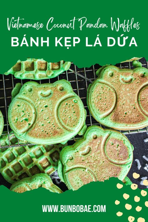 You haven't had a waffle until you've tasted a Vietnamese coconut pandan waffle. They're the perfect combination of fluffy, crispy and chewy, with a rich coconut flavor. #Recipe #AsianFood #Vietnamese #VietnameseFood #SubtleAsianEats Vietnamese Pandan Waffle Recipe, Vietnamese Pandan Dessert, Pandan Waffle Recipe, Vietnamese Recipes Dessert, Vietnamese Dessert Recipe, Waffle Machine, Vietnamese Dessert, Vietnamese Cuisine, Cute Food Art