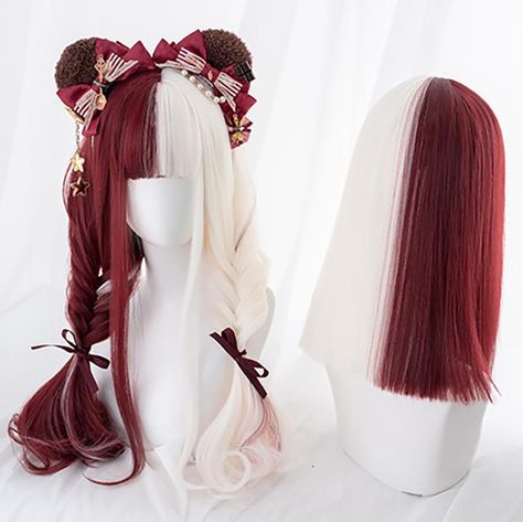 Japanese Harajuku Red White Split Wig SD01740– SYNDROME - Cute Kawaii Harajuku Street Fashion Store Harajuku Wig, Hairstyles Wig, Hairstyles Weave, Hairstyles Pixie, Kawaii Wigs, Hairstyles Bob, Fesyen Rambut, Wig Styling, Wigs Short