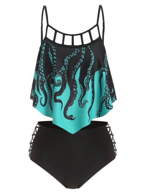 Tankini Swimwear, Striped Bathing Suit, Green Clothing, Women's Swimsuit, Octopus Print, Face Time, Womens Tankini, Printed Tankini, Swimwear Tankini