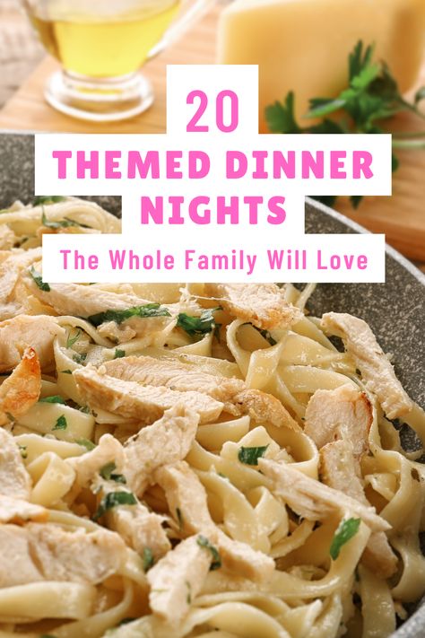 Make every night special with these themed dinner ideas. From international cuisines to movie-inspired meals, there’s something for everyone. Themed Family Dinners, Movie Meal Ideas, Theme Night Dinner Ideas, Dinner And Movie Ideas, Monday Meals Ideas Dinners, Family Movie Themed Dinner Ideas, Dinner Ideas For Friends Night, Movie Themed Meals, Dinner Themes Ideas