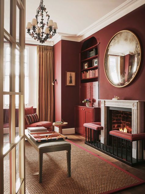 A London house brought back to life by the designer behind Instagram's 'Philamena' | House & Garden Rum Inspo, Palmer House, Edwardian House, Timeless Interiors, Bedroom Fireplace, London House, Mirror On The Wall, Red Rooms, Red Walls