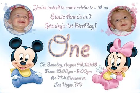 Twin Birthday Invitations | FREE Printable Birthday Invitation Templates - Bagvania Twin Birthday Invitations, Birthday Invitations Ideas, Frozen Birthday Party Invites, First Birthday Invitation Cards, Party Invitations Templates, Online Birthday Invitations, Mickey Mouse Birthday Invitations, Birthday Invitation Card Template, Invitation Card Birthday