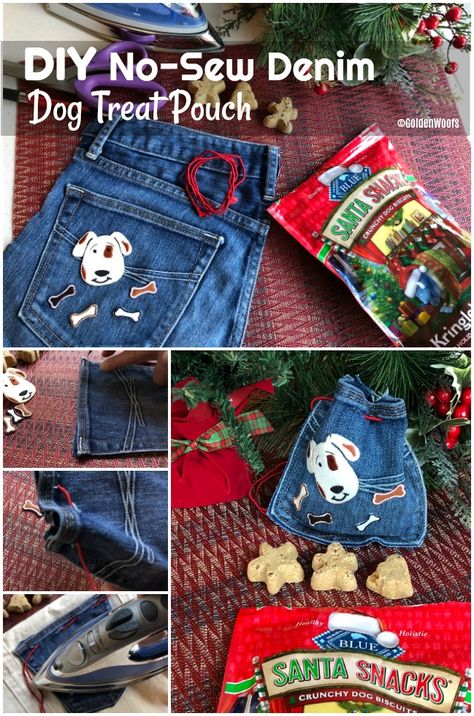 How to No-Sew Denim Dog Treat Pouch Sew Denim, Santa Snacks, Dogs Diy Projects, Diy Dog Toys, Dog Treat Bag, Dog Diy, Dog Treat Pouch, Diy Dog Bed, Pouch Diy