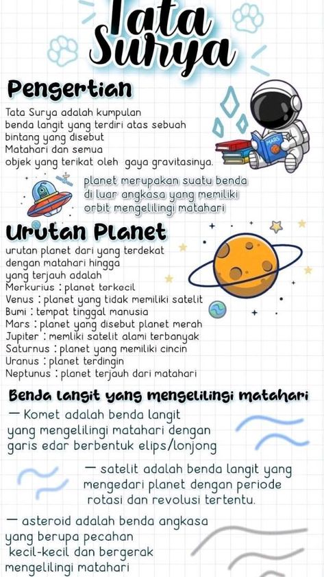 Poster Tata Surya, Materi Kelas 5, Sains Note, Materi Kls 6, Materi Kelas 6, Materi Kelas 7, Materi Ipa, Tata Surya, School Study Ideas