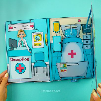 Hospital Digital Printable | KateMade - Digital templates for printing Paper Stopmotion, Diy Homeschool, Doctor Play, Kate Made, Paper House Template, Paper Doll Printable Templates, Barbie Food, Activities For Girls, Paper Doll House