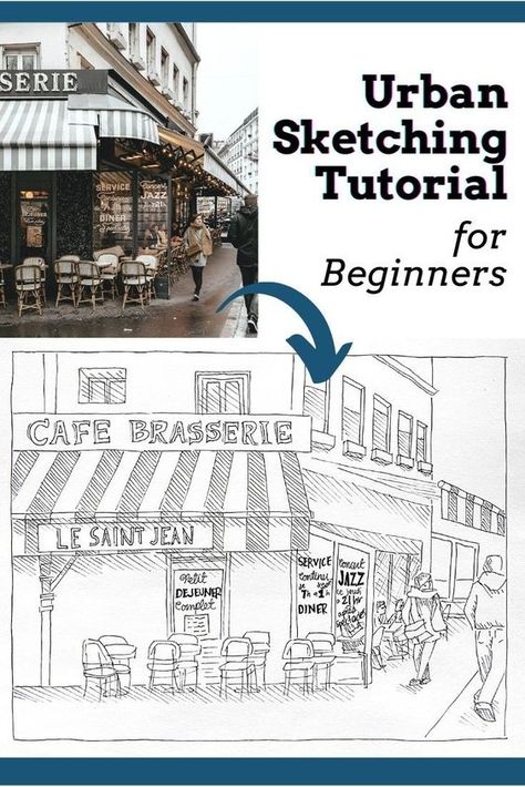 Sketching Buildings For Beginners, Learn Urban Sketching, Urban Sketching For Beginners, How To Draw Buildings Sketch, Urban Ink Sketch, Urban Sketch Tutorial, Easy Urban Sketches For Beginners, Urban Sketchers Beginner, How To Sketch Buildings