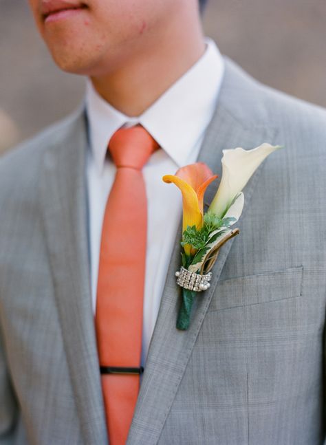 Gray Suit and Orange Tie Coral Color Wedding Theme, Peach Tie, Calamigos Ranch Wedding, Team Groom, Wedding Tux, Grey And Coral, Groomsmen Ties, Malibu Wedding, Wedding Groomsmen