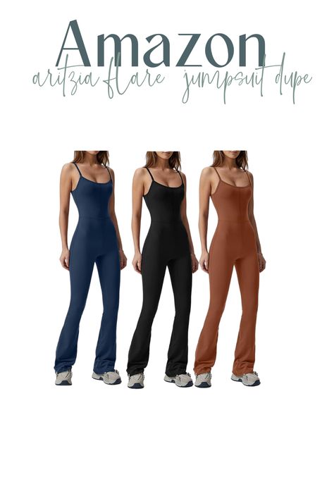 Amazon outfit Flare Jumpsuit, perfect for fall #outfitinspo #airportoutfitinspo #cuteootd #ootdoutfit #ootdideas Brown Jumpsuit Outfit, Jumpsuit Outfit Fall, Catsuit Outfit, Spandex Jumpsuit, Brown Jumpsuits, Flare Jumpsuit, Full Body Suit, Jumpsuit Outfit, Airport Outfit