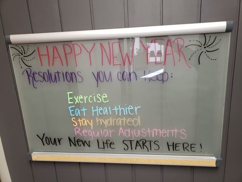 New Year Chiropractic Boards, Chiropractic New Year, Office Board Ideas, Office Marketing Ideas, White Board Ideas, Whiteboard Messages, Chiropractic Marketing, Whiteboard Ideas, Office Marketing