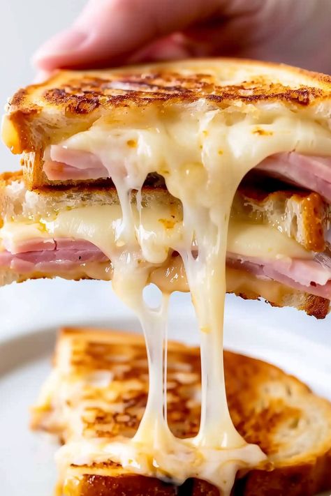 Grilled Ham and Cheese Sandwich - Insanely Good Ham Melt Sandwiches, Ham And Cheese Breakfast Sandwich, Grilled Ham And Swiss Cheese Sandwich, Oven Baked Ham And Cheese Sandwiches, Ham And Swiss Panini, Grilled Ham And Cheese Sandwich, Satisfying Pics, Ham Sandwich Recipes, Gourmet Comfort Food