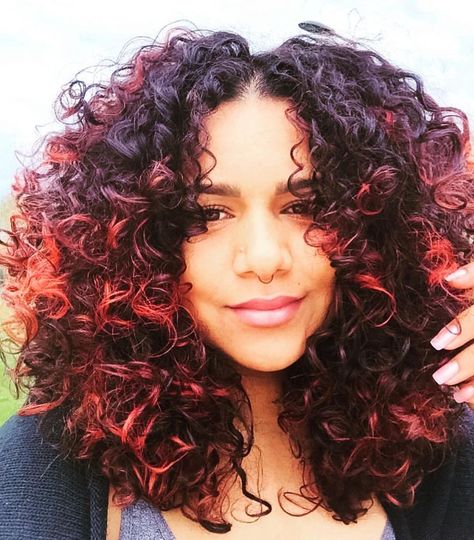 Pin by Asya Marie on hair look book in 2020 | Red curly hair, Curly hair styles, Dark curly hair Red Highlights On Brown Hair, Brown Hair Curly, Red Highlights In Brown Hair, Highlights On Brown Hair, Curly Highlights, Woman Inspiration, Dark Curly Hair, Dyed Curly Hair, Natural Afro