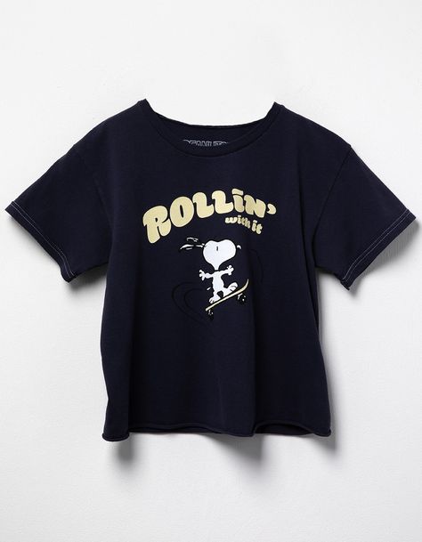 PEANUTS Snoopy Skate Girls Crop Tee - NAVY | Tillys Snoopy Merch, Christmas Merch, Snoopy Shirt, Skate Girl, Peanuts Snoopy, Top Graphic Tees, Gift List, Crop Tee, Crew Neckline