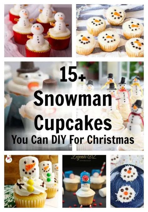 15 DIY Snowman Christmas Holiday Cupcakes – Edible Crafts Snowman Cupcakes Ideas, Snowman Birthday Cake, Snowman Food, Christmas Gift Crafts, Creative Christmas Food, Easy Cupcakes Decoration, Winter Cupcakes, Snowman Treats, Delicious Cupcakes Recipes