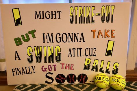 Hoco Poster Ideas Softball, Hoco Sign Ideas Softball, Prom Proposal Softball Ideas, Softball Themed Hoco Proposals, Softball Hoco Proposals Ideas, Homecoming Proposal Ideas Softball, Softball Homecoming Proposals, Softball Hoco Proposals, Softball Signs Posters