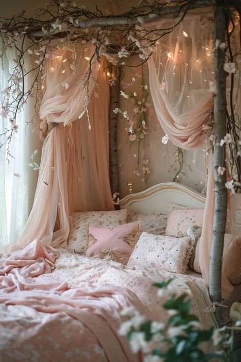 25 Magical Fairy Bedroom Ideas for a Touch of Whimsy - Roomy Retreat Jewel Bedroom, Girls Fairy Bedroom, Fairy Bedroom Ideas, Fairytale Bedroom, Woodland Bedroom, Fairy Bedroom, Fairy Room, Dream Bedroom Inspiration, Pastel Room