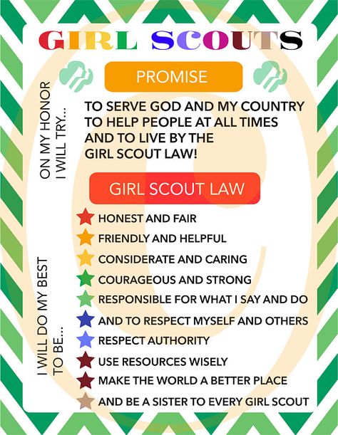 Girl Scout Promise and Law Printable, Daisy Handout, Rededication and Investiture Girl Scouts Daisy, Girl Scout Brownie Badges, Junior Girl Scout Badges, Girl Scout Daisy Activities, Girl Scout Meeting Ideas, Girl Scout Promise, Girl Scout Gifts, Scout Law, Girl Scout Mom