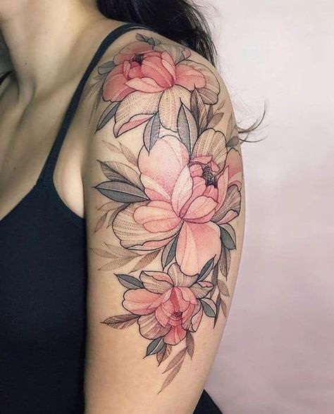 120 Pretty And Girly Half-Sleeve Tattoo Ideas For Females Rose Petal Tattoo, Shoulder Sleeve Tattoos, Rose Shoulder Tattoo, Beautiful Flower Tattoos, Flower Tattoo Shoulder, Floral Tattoo Sleeve, Forearm Tattoo Women, Flower Tattoo Sleeve, Tatuaje A Color