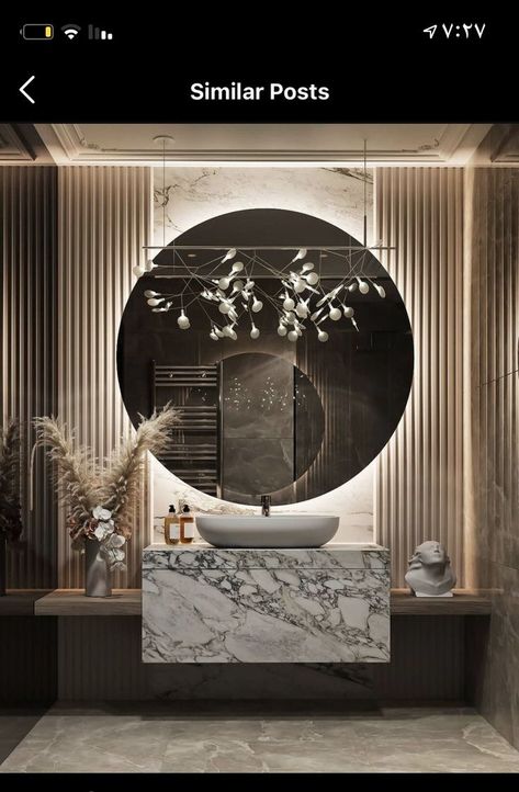 Modern Powder Rooms Luxury, Powder Washroom Ideas, Luxury Powder Room Design Modern, Powder Room Ideas Modern Luxury, Luxury Washroom Design, Unique Bathroom Mirrors, Modern Luxury Bathroom, Washroom Decor, Washbasin Design