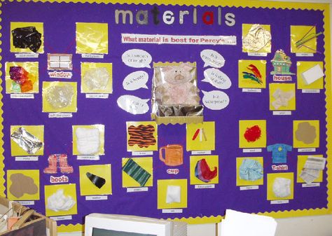 Materials classroom display photo from Naomi. Science Display, Science Gadgets, Chemical Science, Teaching Resources Primary, Class Displays, Primary Science, Third Grade Science, School Displays, Classroom Display