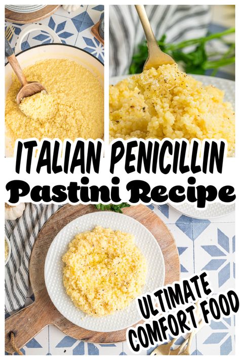 This Pastina recipe is an easy-to-make Italian pasta dish that is perfect for anyone looking for something comforting or when you're feeling under the weather. Pastina With Egg And Cheese, How To Make Pastina, Pastina Soup Italian Penicillin, Pasting Soup, Pastina Recipes, Giada De Laurentiis Recipes, Italian Comfort Food, Italian Pasta Dishes, Dinner Meal Prep