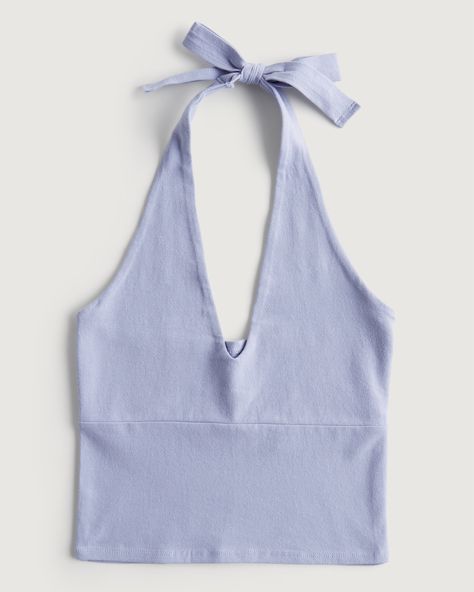 Athletic Outfit Ideas, V Neck Halter Top, Blue Halter Top, Womens Halter Tops, Vintage Chanel Handbags, Cute Lazy Outfits, Halter Tank Top, Spaghetti Strap Top, White Halter Maxi Dress