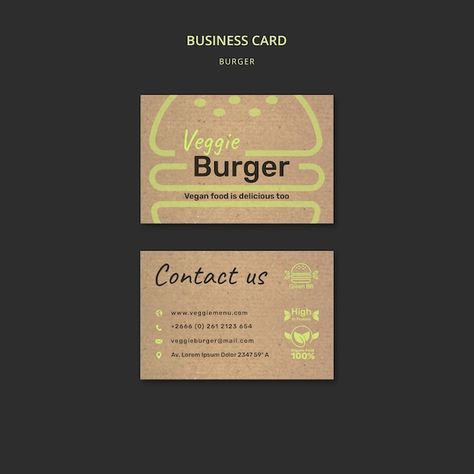 Burger Business, Food Business Card, Food Business, Visiting Card, Grafic Design, Card Business, Business Card Template Design, Veggie Burger, Visiting Cards