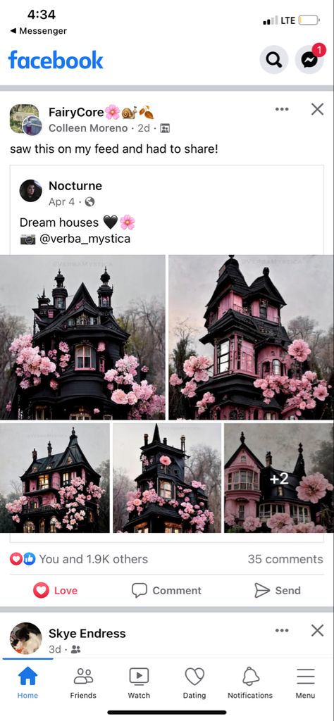 Pastel Goth Minecraft House, Black And Pink House, Black And Pink Vanity, Black And Pink Gothic Bedroom, Goth Victorian House Exterior, Pink And Black Victorian House, Victorian Homes Pink, Fictional Houses, Goth Aesthetic Room