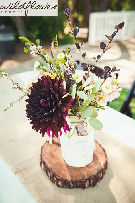 Rustic center piece, simple centerpiece, burgundy and blush center piece,lovely stems floral Burgundy Wedding Centerpieces, Centerpieces Wedding, Fall Wedding Centerpieces, Simple Centerpieces, Flowers Decoration, Wedding Table Flowers, Wedding Info, Rustic Centerpieces, Rustic Wedding Centerpieces