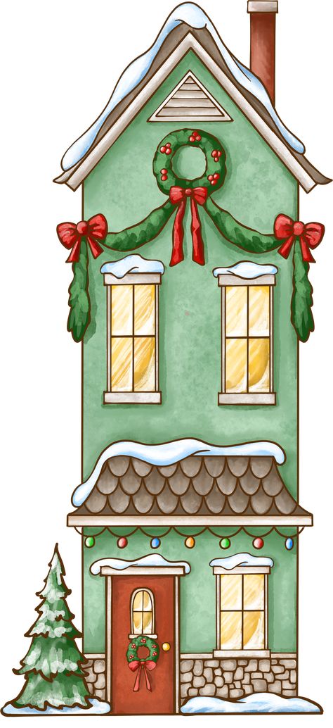 Santa's House Illustration, Christmas Cottage Drawing, Christmas Home Drawing, Christmas House Doodle, Christmas House Drawing Easy, Christmas Houses Drawings, Christmas Drawing House, Christmas House Clipart, Christmas Village Clipart