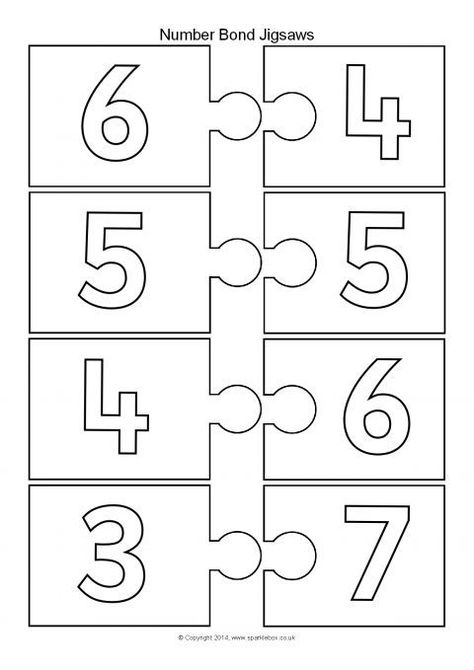 Number Bonds Making 10 Jigsaw Pieces – Black and White (SB10439) - SparkleBox Number Bonds To 20 Games, Number Bonds Kindergarten, Number Bonds To 20, Number Bonds To 10, Number Sense Kindergarten, Number Bond, Fine Motor Activities For Kids, Math Graphic Organizers, Math Centers Middle School