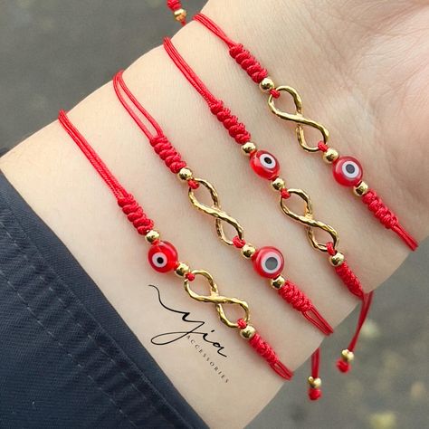 Handmade evil eye bracelets. With red red string for protection. #bracelet #handmade #redstringbracelets #evileyejewelry #evileyebracelet #goldplatedjewelry #hilorojo #giftideas Heart Evil Eye, Cute Evil Eye Jewelry, Red Evil Eye, Evil Eye Bracelet Ideas, Red Bracelet For Protection, Evil Eye Bracelet Diy, Red Evil Eye Bracelet, Evil Eye Jewelry Bracelet, Bracelets Evil Eye