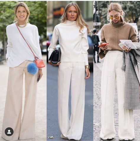 Cream Business Casual Outfit, How To Wear Cream Pants, Cream White Pants Outfit, Cream Slacks Outfit, Wide Leg Pants Outfit Work, Slacks Outfit, Pants Outfit Work, Dress Pants Outfits, White Pants Outfit