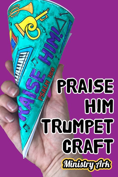 Praise Him Trumpet Craft - Psalm 150 Psalm Sunday Craft, Bible Lesson Crafts For Kids, Trumpet Craft For Kids, Feast Of Trumpets Crafts For Kids, Psalm 100 Craft For Kids, Feast Of Trumpets For Kids, Faith Craft, Childrens Ministry Crafts, Prayer Crafts