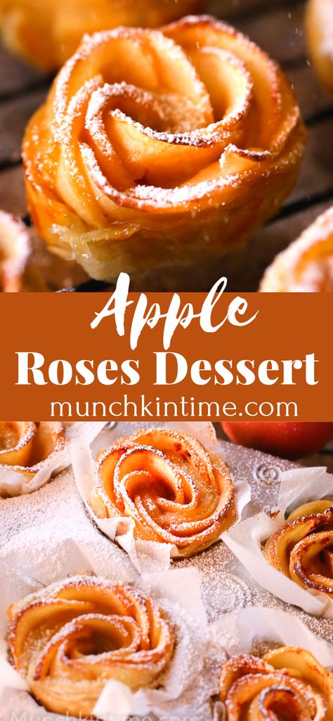 Rose Apple Pastry, Desserts With Red Apples, Cinnamon Apple Roses, Spring Apple Desserts, How To Make Apple Roses, Apple Roses Dessert, Apple Flowers Dessert, Edible Apple Flowers, Apple Rose Tarts Puff Pastries