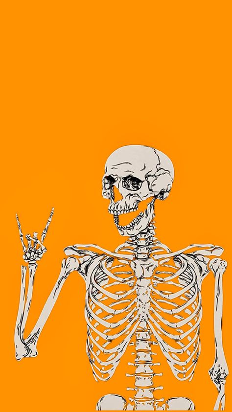 Orange Skeleton Wallpaper, Orange Aesthetic Wallpaper Halloween, Halloween Wallpers Orange, Yellow Spooky Wallpaper, Orange Skull Aesthetic, Spooky Wallpapers, Fall Icons, Halloween Wallpaper Iphone Backgrounds, Chocolate Girls