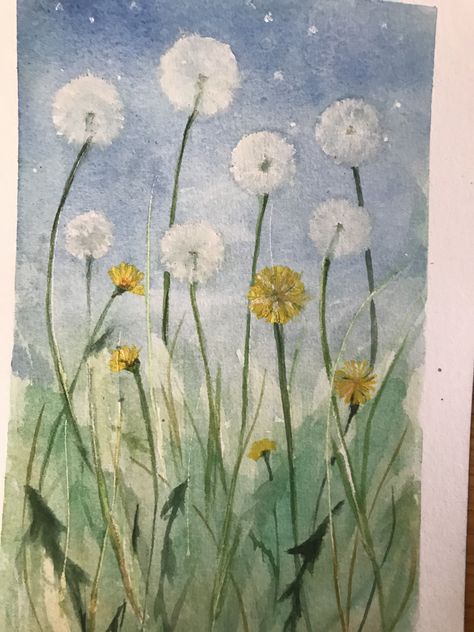 Dandelions Watercolor painting Aesthetic Flower Drawing Watercolor, Aesthetic Dandelion Drawing, Drawing Of A Dandelion, Painting Dandelions Acrylic, Dandelion Flower Painting, Dandilines Flower Drawing, Dandelion Aesthetic Drawing, Dandelion Drawing Watercolor, Dandelions Drawings