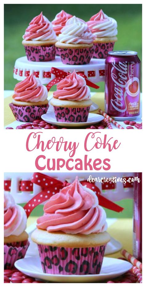 Cherry Coke Cupcakes Recipe These cupcakes are made from scratch and include the frosting recipe. Perfect for serving at a birthday or other occasion. DearCreatives.com Healthy Baking Alternatives, Sugar Free Pastries, Coke Cupcakes, Cake Mix And Soda, Fun Cupcake Recipes, Deserts Easy, Cherry Coke, Candy Cupcake, Making Cakes