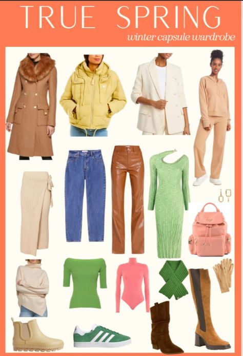 Spring Winter Color Palette, True Spring Fall Outfits, True Spring Outfit Ideas, Warm Spring Outfits Color Palettes, True Spring Outfits, Spring Pallete, Hoc Spring, True Spring Palette, Warm Spring Palette