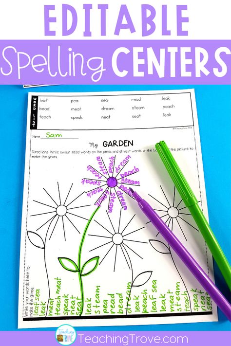 Quickly make spelling centers for your first, second or third grade students. With a choice of 49 activities that you can edit to include the spelling words your students need, you’ll have spelling activities ready to use in no time. Use the included spelling list ideas or your own. Add the spelling visual to the center and have your students mastering their spelling with ease. #spelling #spellingactivities 4th Grade Spelling, Spelling Word Activities, Teach Spelling, Spelling Centers, Spelling Word Practice, 3rd Grade Spelling, Spelling List, Spelling Lessons, Teaching Spelling