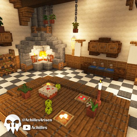 Minecraft Alchemy Room, Minecraft Dining Table, Minecraft Details, Old Spanish Style Homes, Minecraft Interior Ideas, Minecraft Rooms, Castle Kitchen, Minecraft Kitchens, High Garden