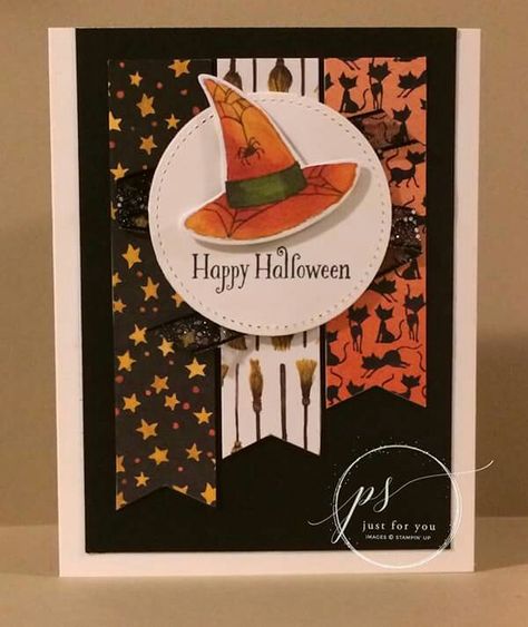 Halloween Cards Diy, Carte Halloween, Halloween Cards Handmade, Halloween 3, Fall Scrapbook, Hand Stamped Cards, Halloween Card, Halloween 2019, Up Halloween