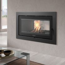 Inset Wood Burning, wood-burners & Multi Fuel Stoves | Insert stoves | Stoves for Open Fireplaces | Hole in the Wall Wood Fires Inset Log Burners, Tv Living Room Ideas, Contemporary Wood Burning Stoves, Modern Wood Burning Stoves, Wood Burning Fireplace Inserts, Inset Fireplace, Inset Stoves, Double Sided Stove, Double Sided Fireplace