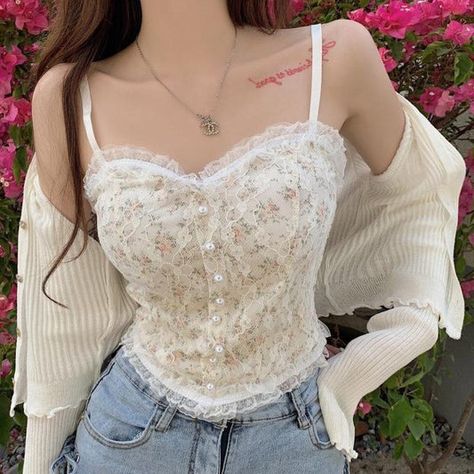 Cottagecore Top Outfit, Cute Cottage Core Outfits Casual, Cottagecore Crop Top, Cottagecore Shirts & Tops, Cute Summer Tops Aesthetic, Coquette Cottagecore Outfits, Melanie Martinez Aesthetic Clothes, Cute Lace Top, Princesscore Outfits Casual